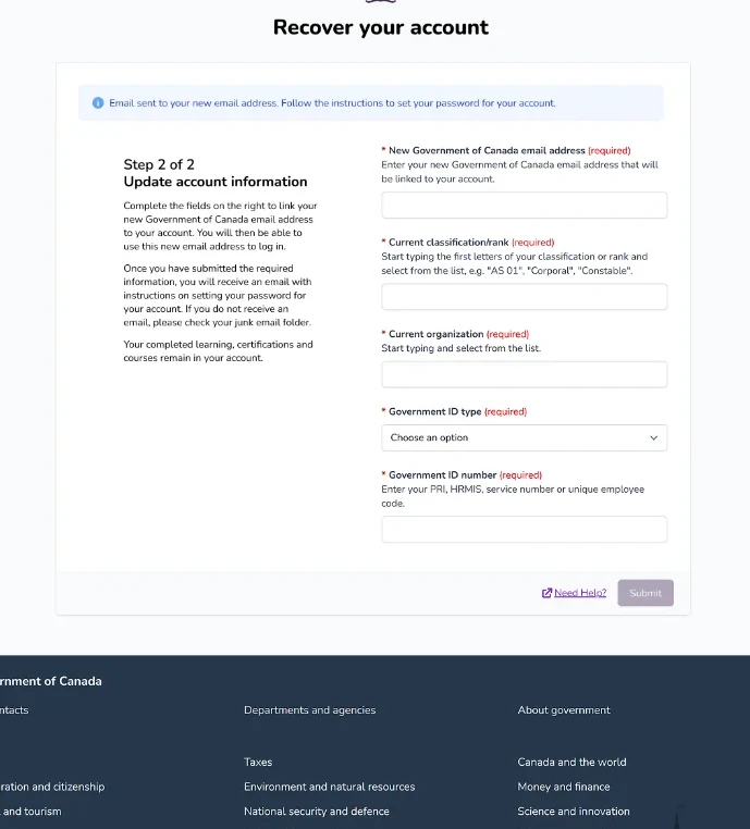 Account recovery stepper flow with clear progress indicators