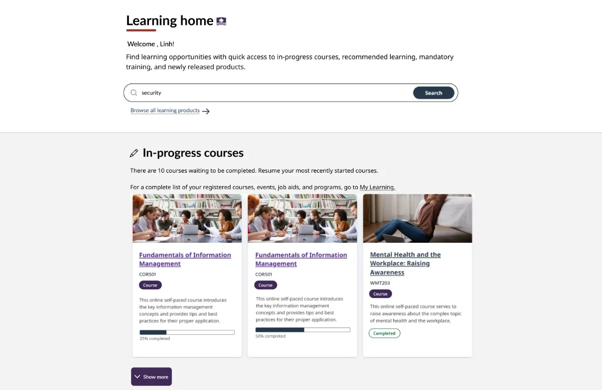 Final Learning Home page design